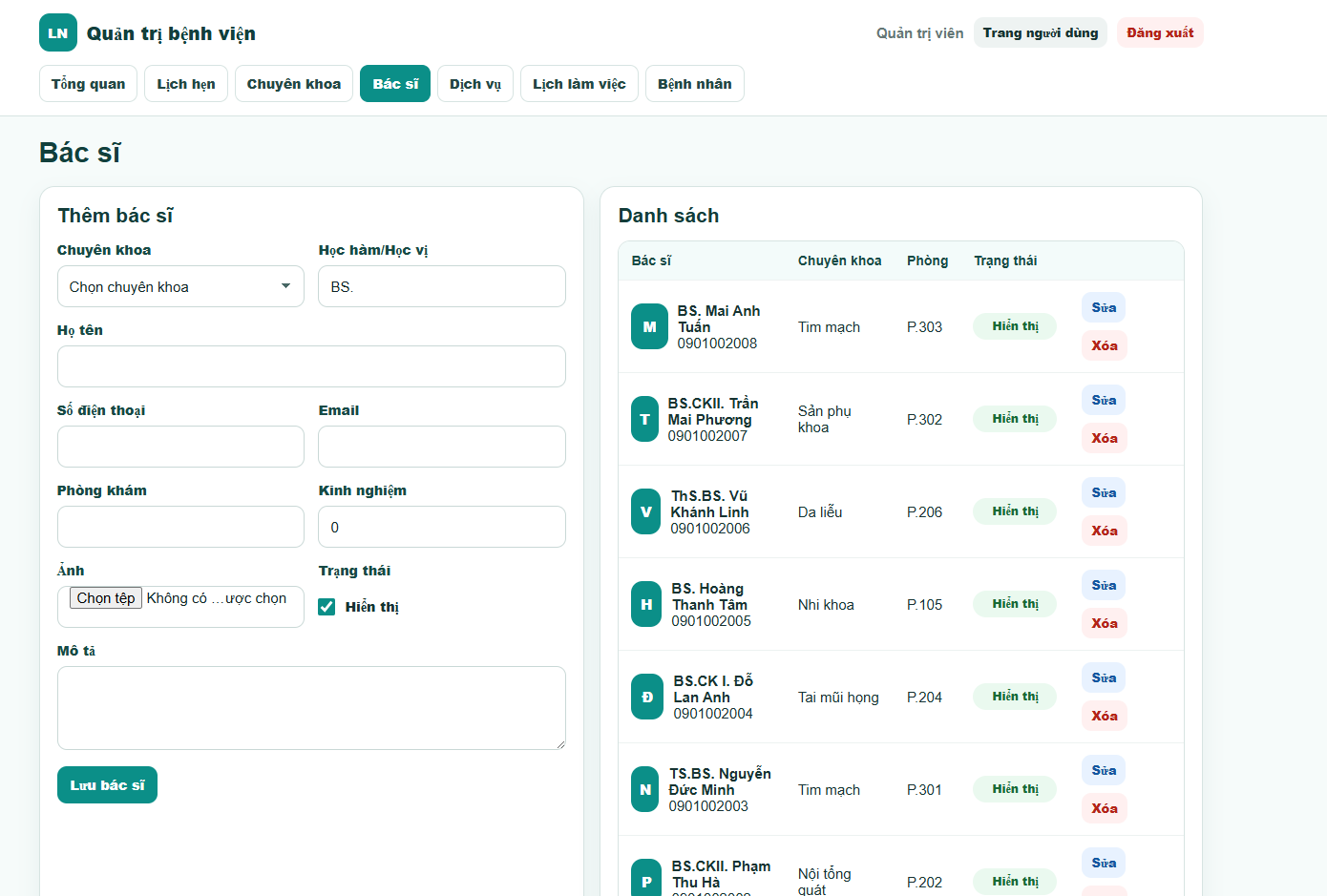 Website quản lý,khám bệnh,quản lý khám bệnh